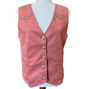 MOTF Embellished Western Mauve Silver Vest Medium Faux Suede Festival Southwest
